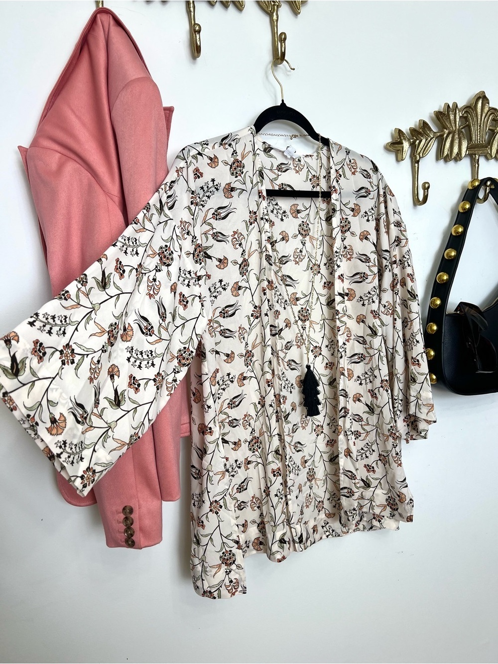 🆕Floral Print Women's open duster cardigan xl fit ptp 23” - Cream with Peach - Picture 2 of 5